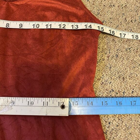 Y2K Express Red Sleeveless Faux Suede Dress Boho Fringe Detail Sz Small Western - Picture 2 of 7